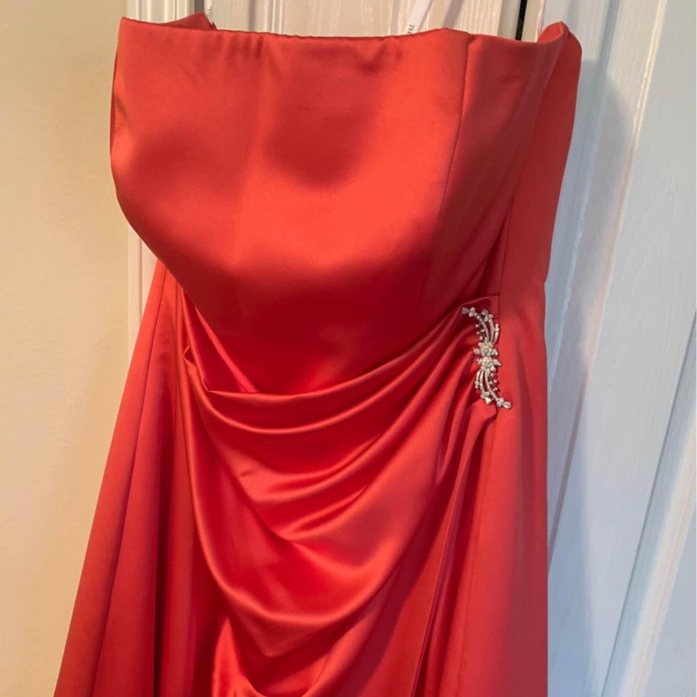 David’s Bridal Strapless Guava Dress